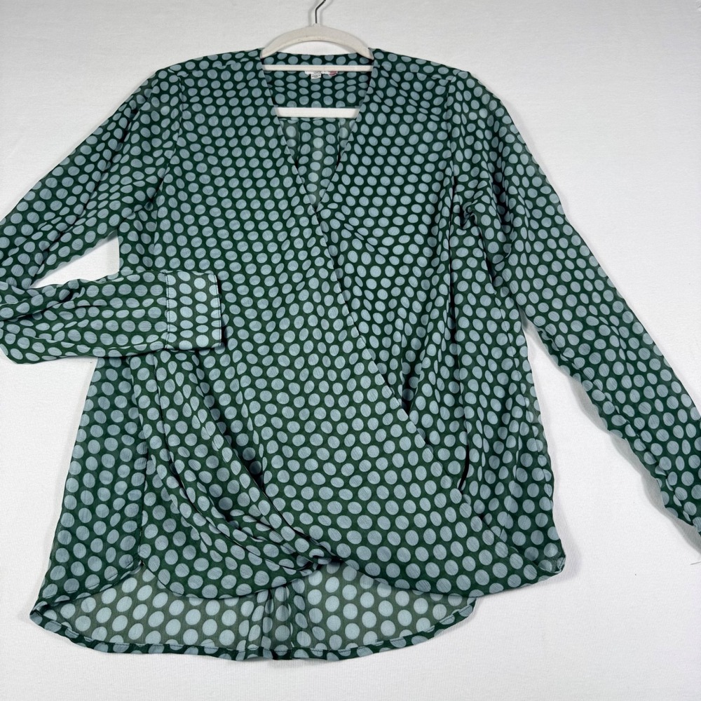KUT from the Kloth Blouse Large Green Polka Dot Surplice Twist Front V-Neck Top